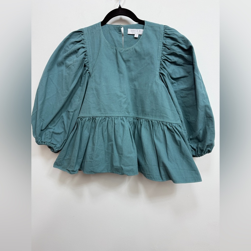 Hunter Bell Teal Blouse with Puff Sleeves,